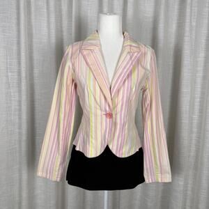 Tco. Blazer Jacket Womens Small Pink Pastel Stripe One Button Fitted Short